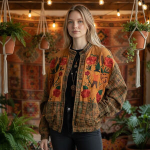Vintage Guatemala Boho Embroidered 100% Cotton Handmade Coat Size M Southwestern